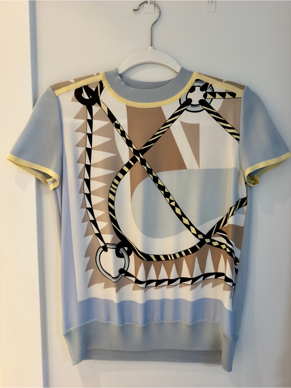 Hermes Silk Printed Short Sleeve Top T-Shirt FR 34 XS US 0–2